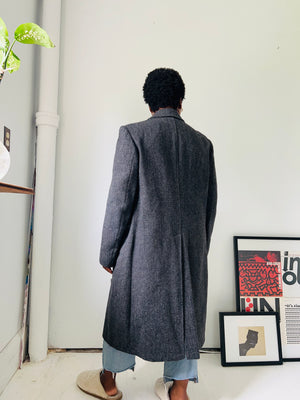 Grey Herringbone Wool Coat