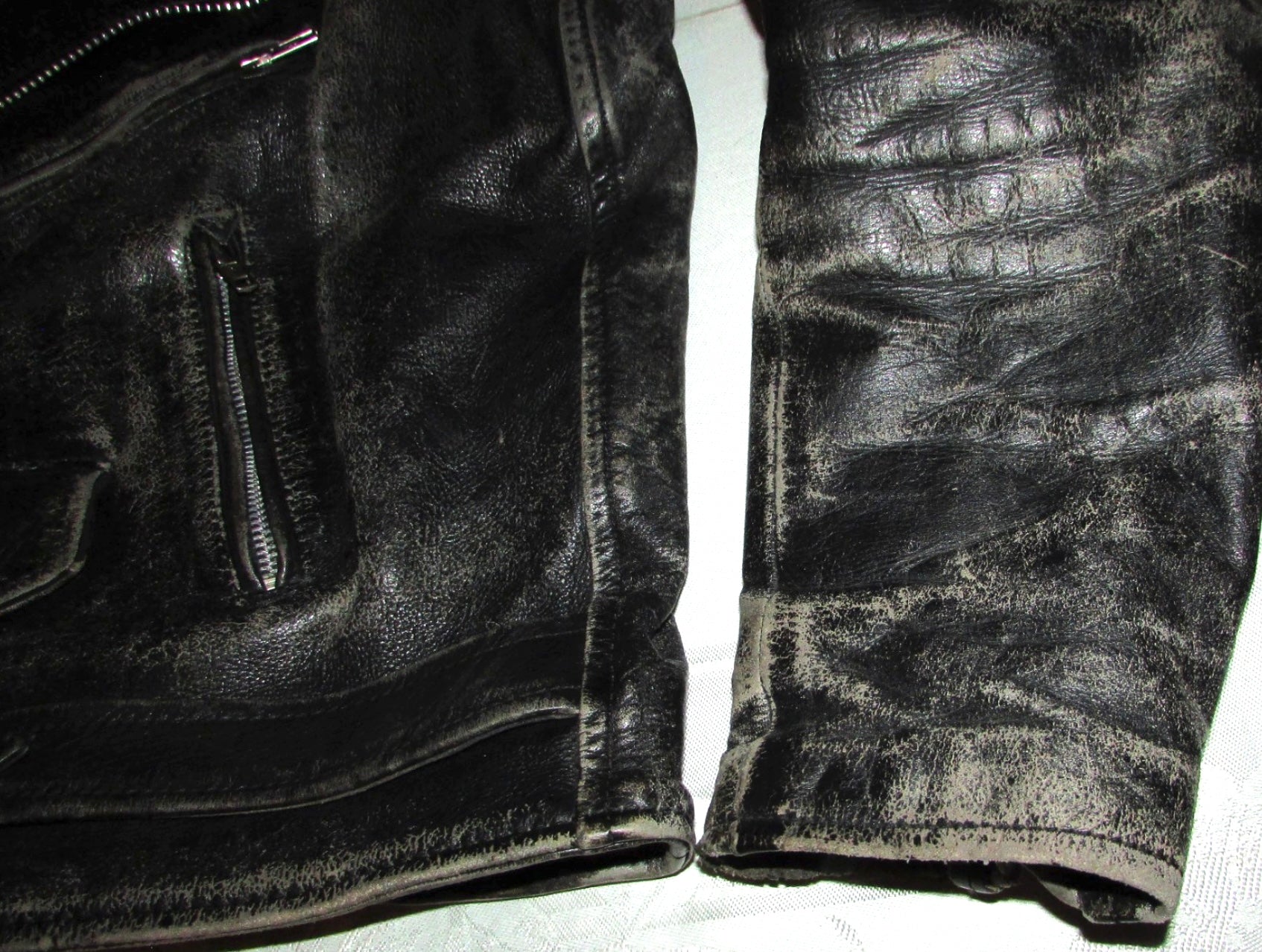 Black Leather Motorcycle Jacket - 44