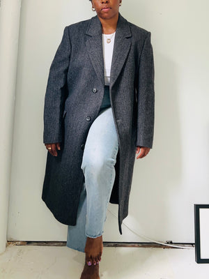 Grey Herringbone Wool Coat