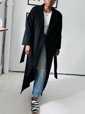 Black Wool Wrap Coat