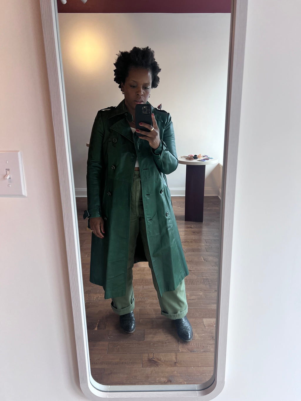 Green Leather Trench Coat