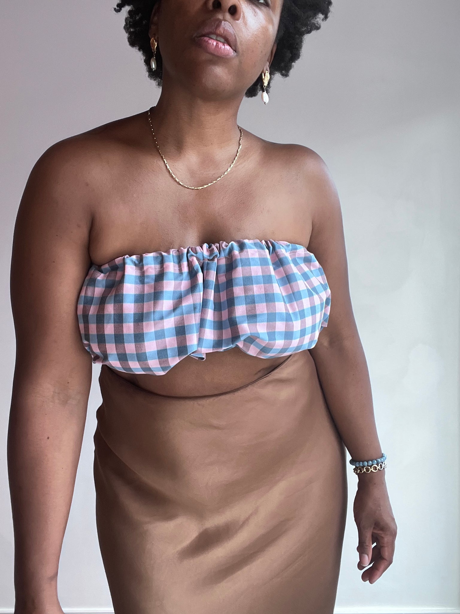 Handmade Ruched Tube Top - Gingham