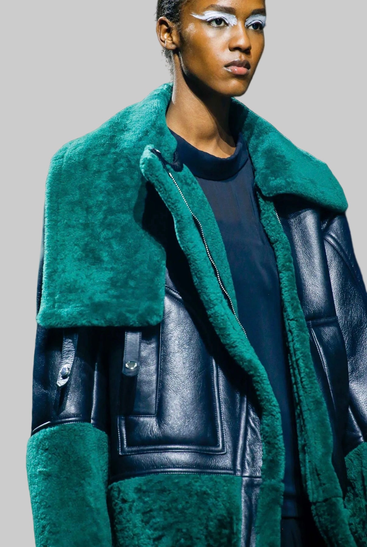 Green Shearling Asymetrical Jacket by Kenzo Paris