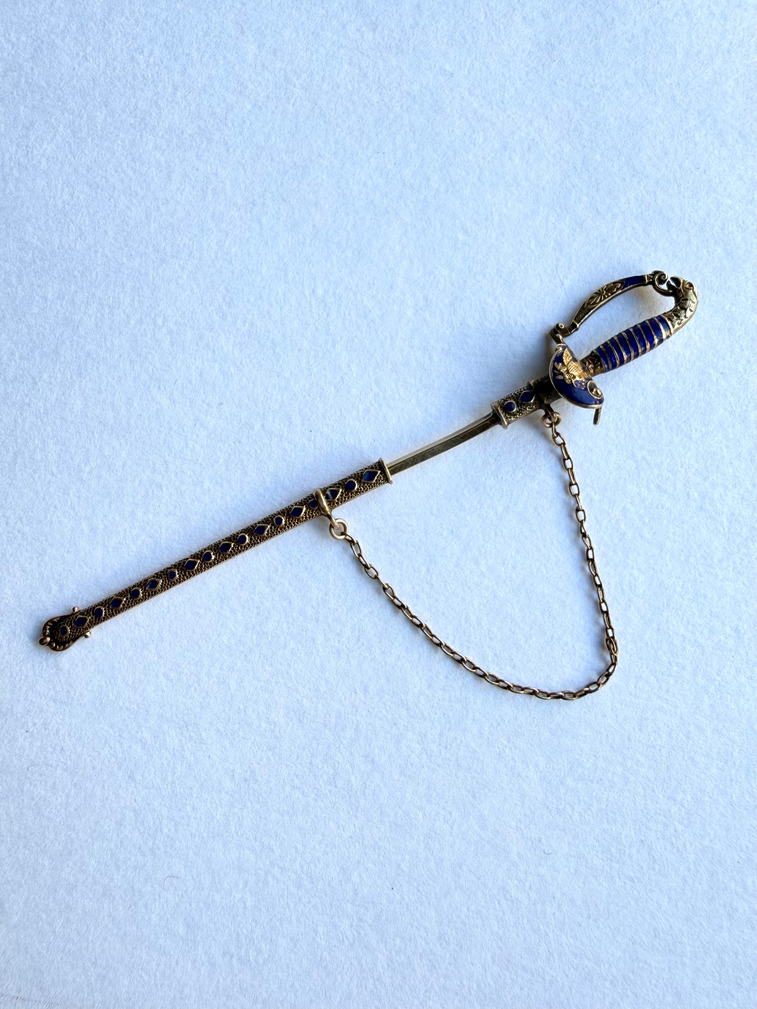 Antique Gold Enamel Sword Pin