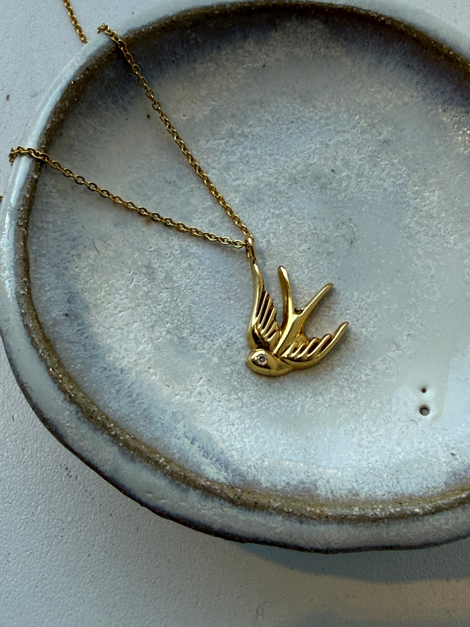 Gold Flying Sparrow Pendant Necklace