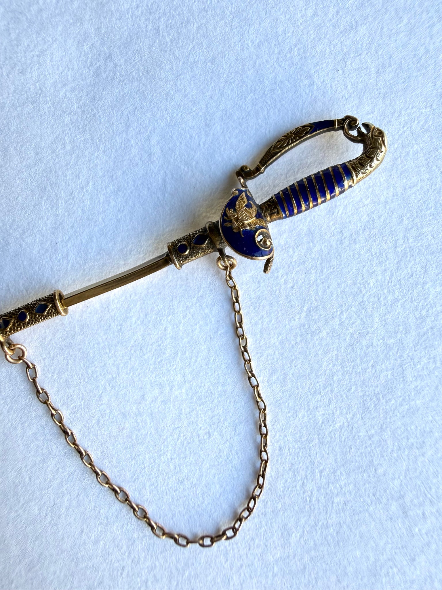 Antique Gold Enamel Sword Pin