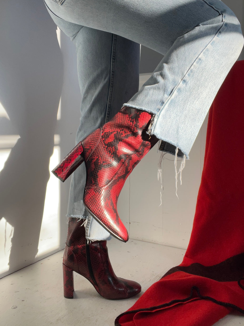 Red Leather Snakeskin Boots