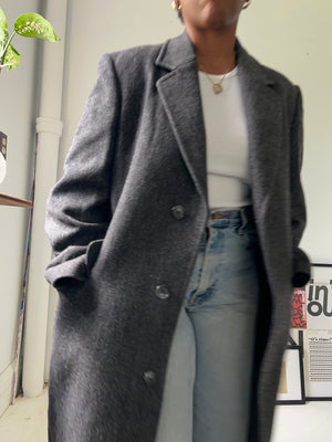 Grey Herringbone Wool Coat