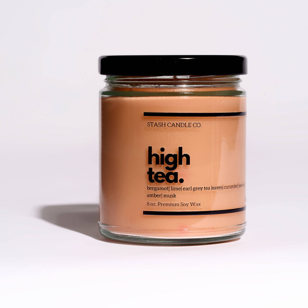 High Tea Candle, 8oz. Bergamot Lime Amber Musk Cucumber