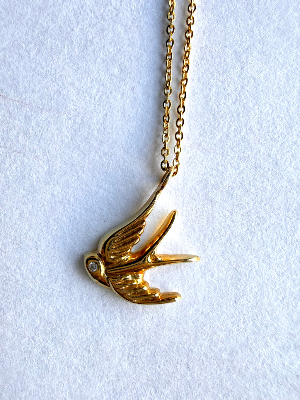 Gold Flying Sparrow Pendant Necklace