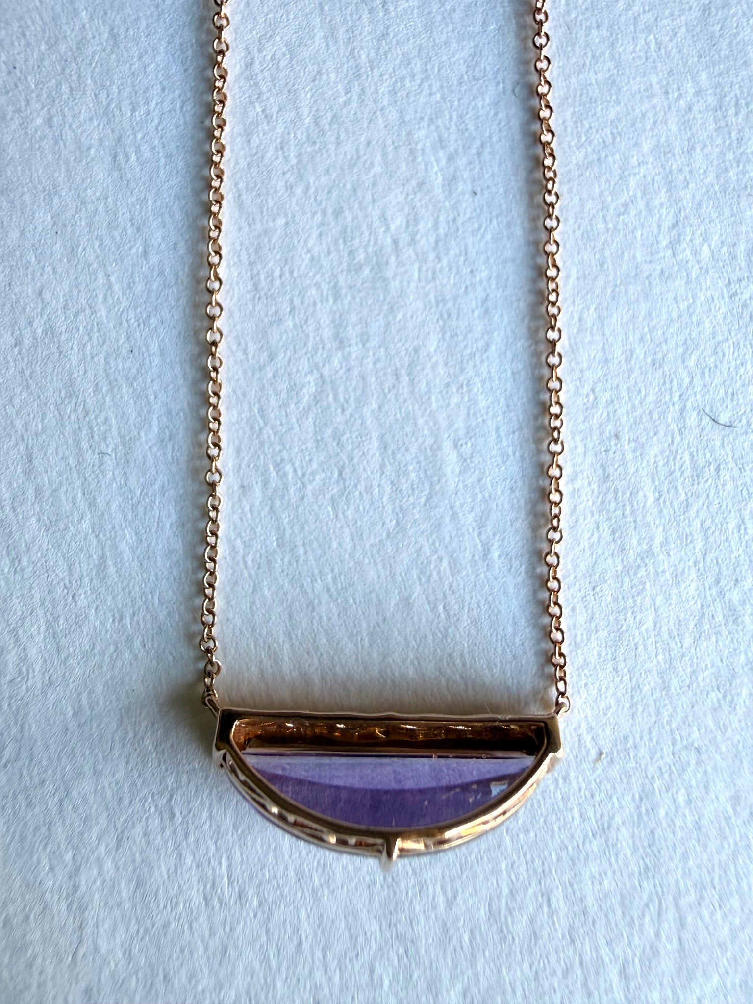 Rose Gold Necklace with Crescent Shaped Amethyst