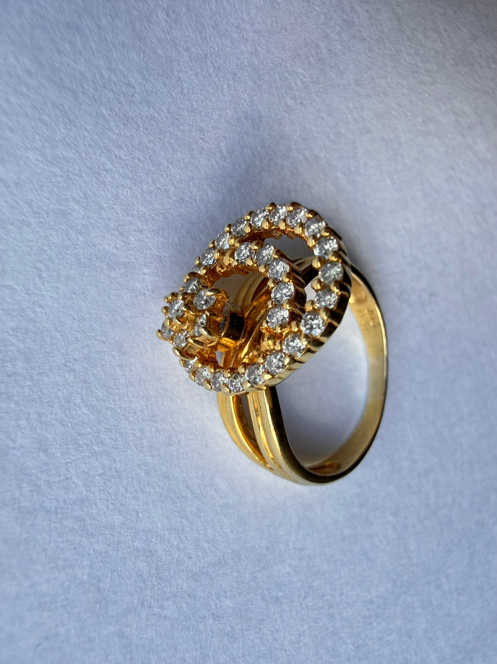 Gold Spinner Ring with Dual Moving Discs set with Single Cut Diamonds