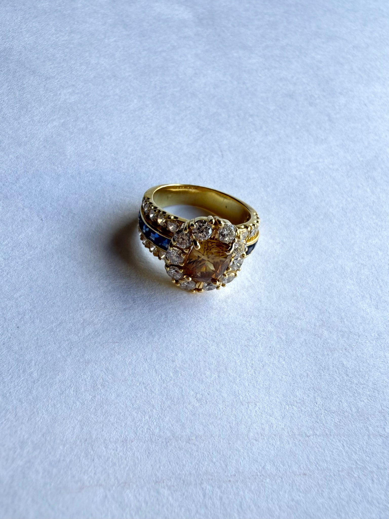Vintage Cocktail Ring with Diamonds & Sapphires