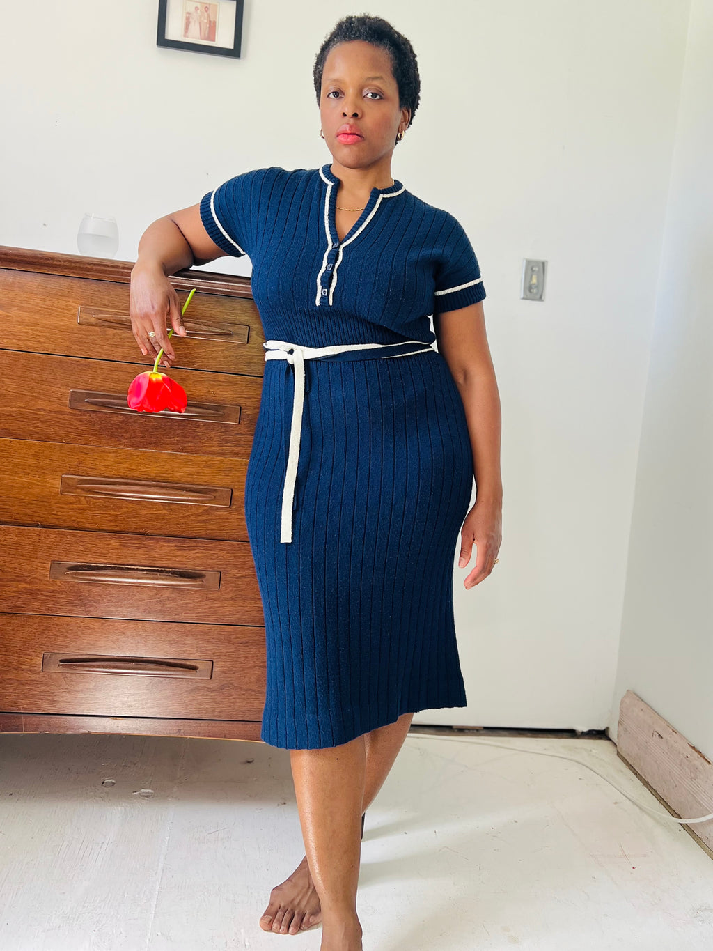 Navy & White Knit Dress