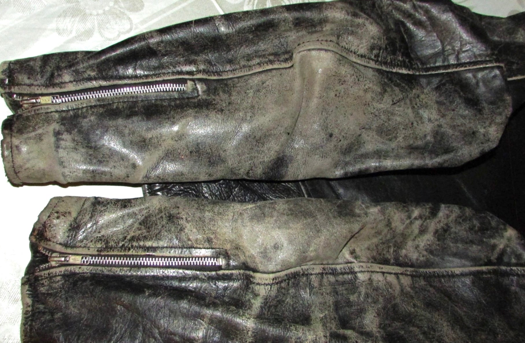 Black Leather Motorcycle Jacket - 44