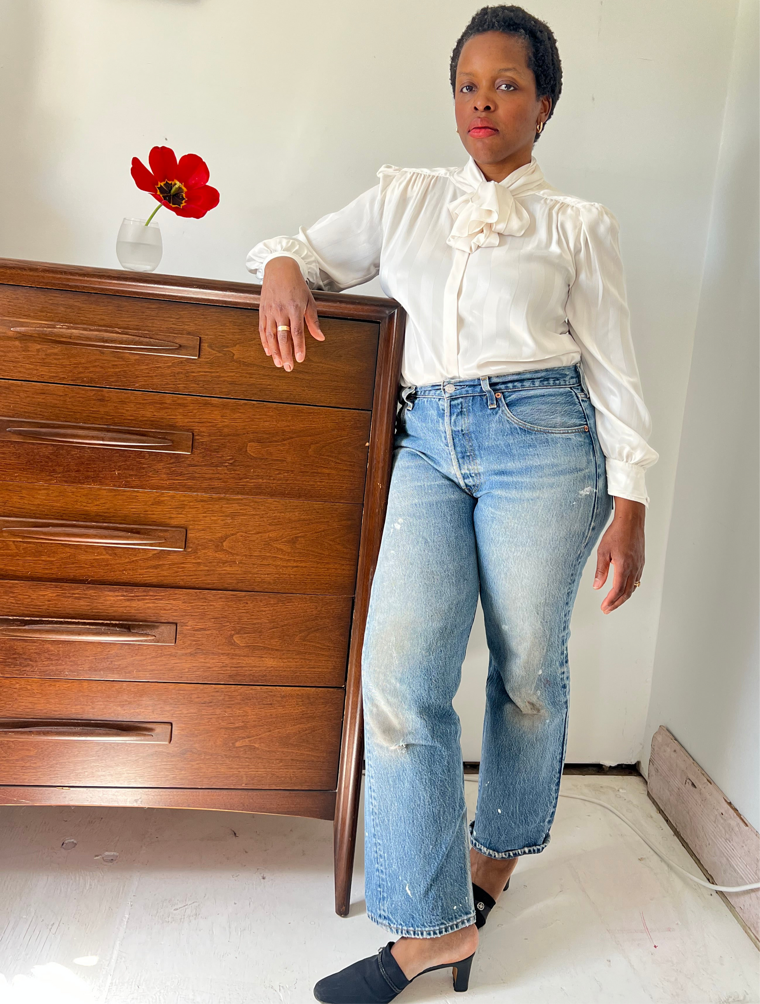 Striped Cream Shirt with Bow