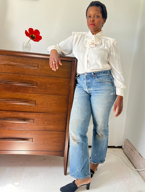 Striped Cream Shirt with Bow