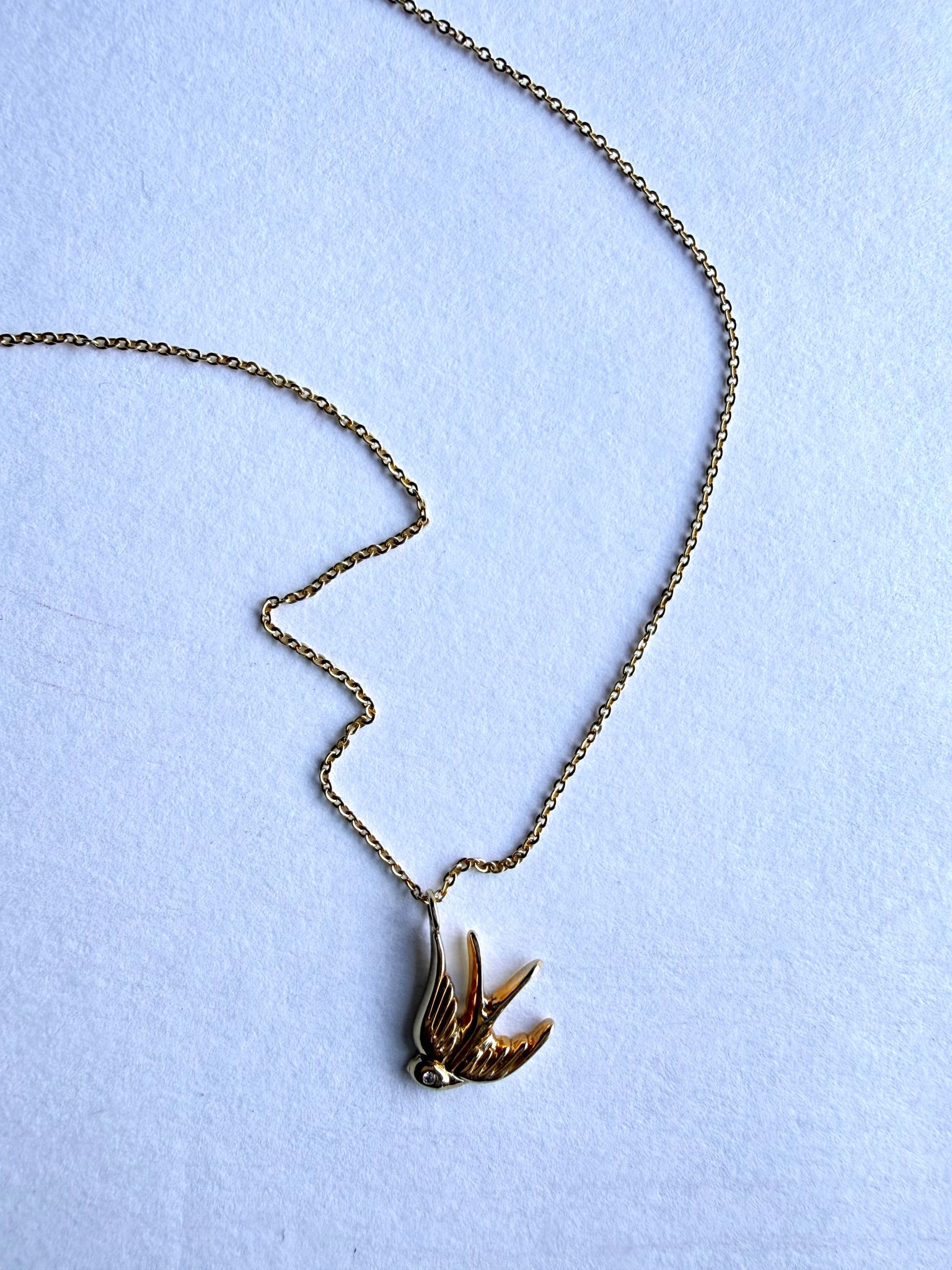 Gold Flying Sparrow Pendant Necklace