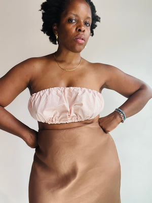 Ruched Tube Top - Tangerine Seersucker