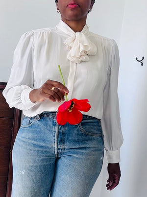 Striped Cream Shirt with Bow