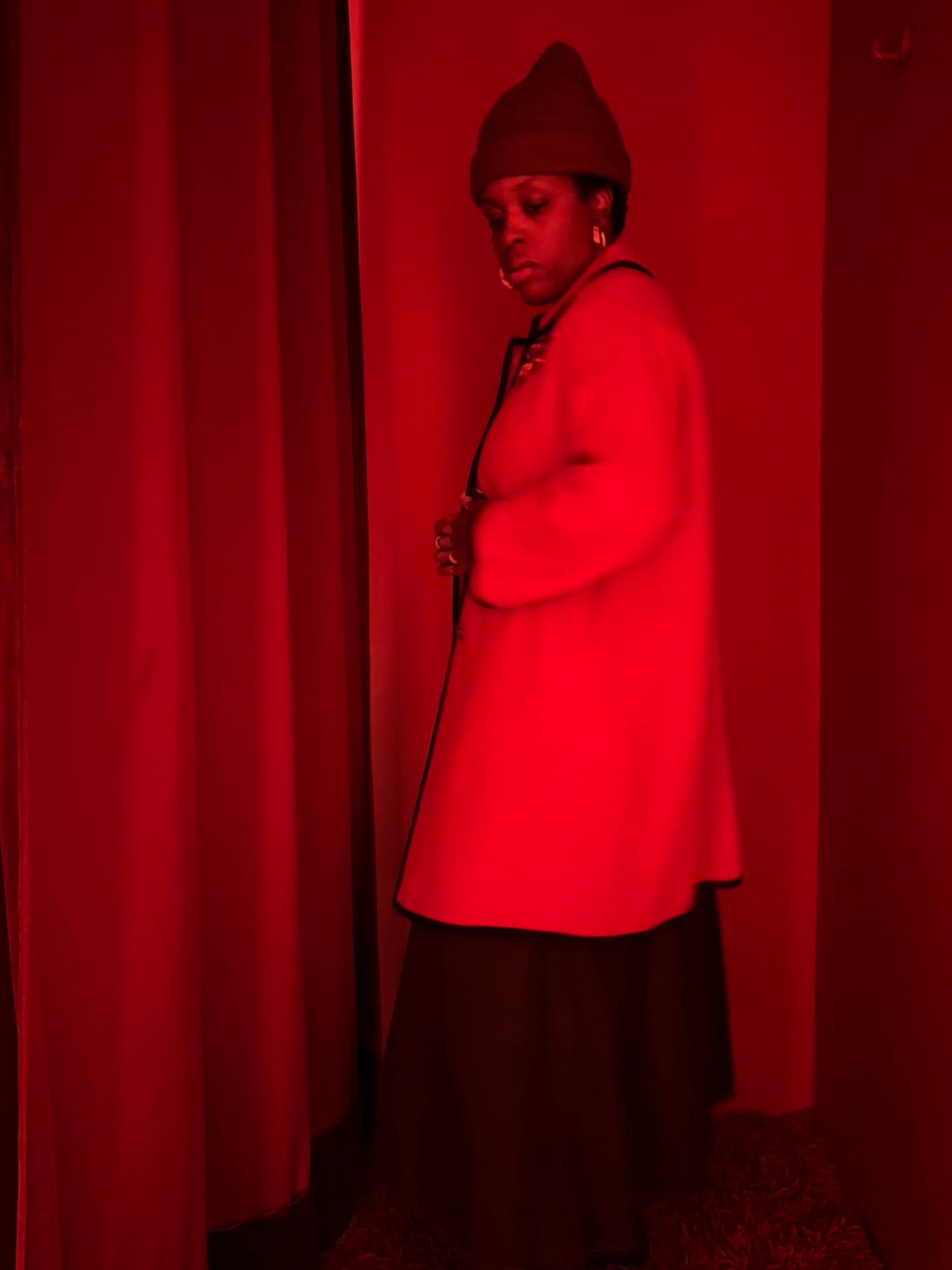 Red Peacoat with Black Piping