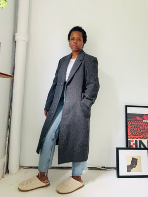 Grey Herringbone Wool Coat