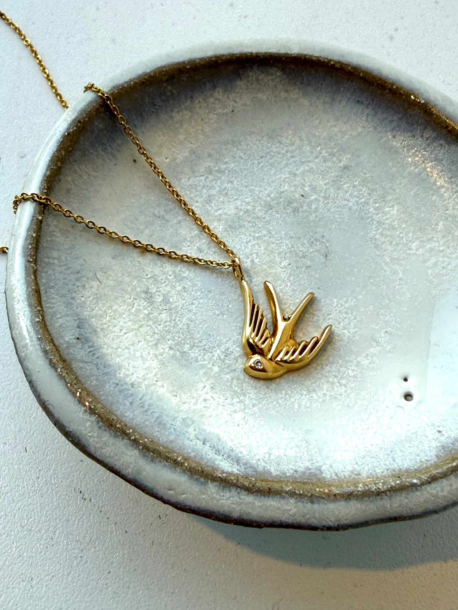 Gold Flying Sparrow Pendant Necklace