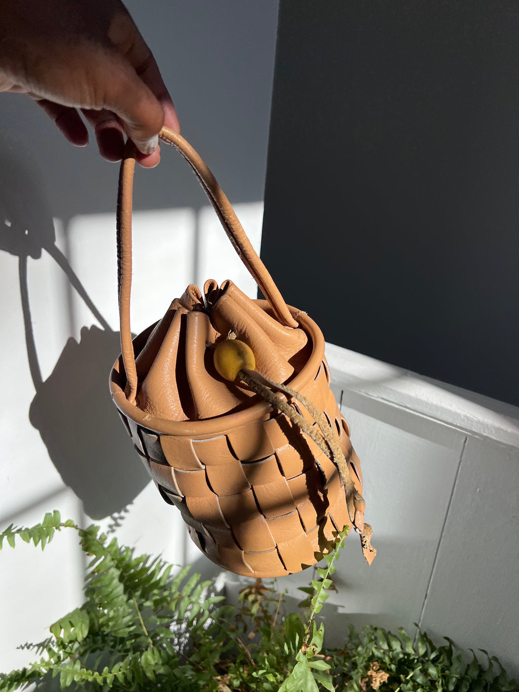 Camel Leather Bucket Bag