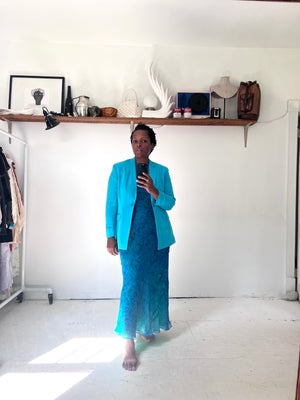 Aqua Blue Silk Suit