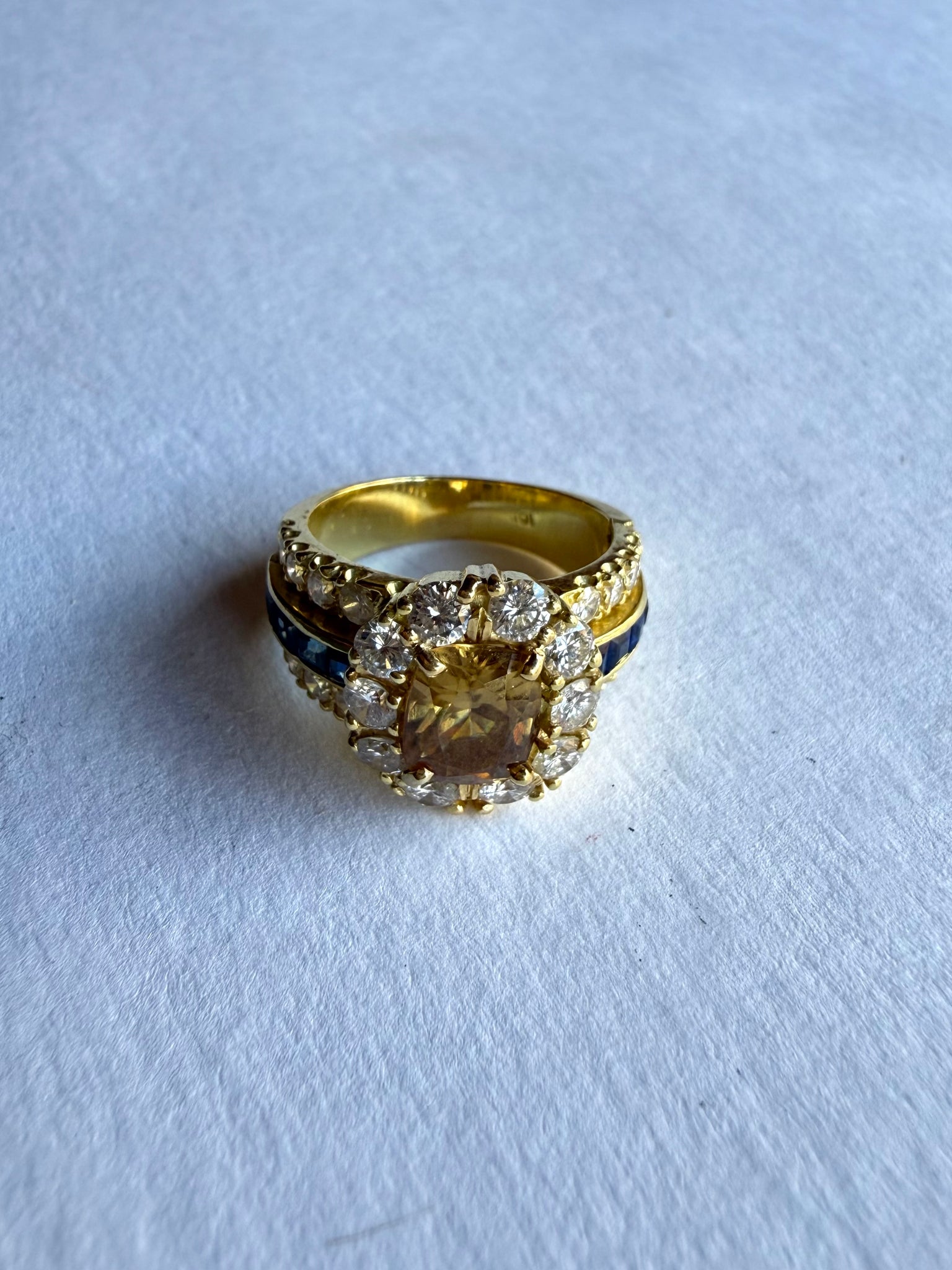 Vintage Cocktail Ring with Diamonds & Sapphires