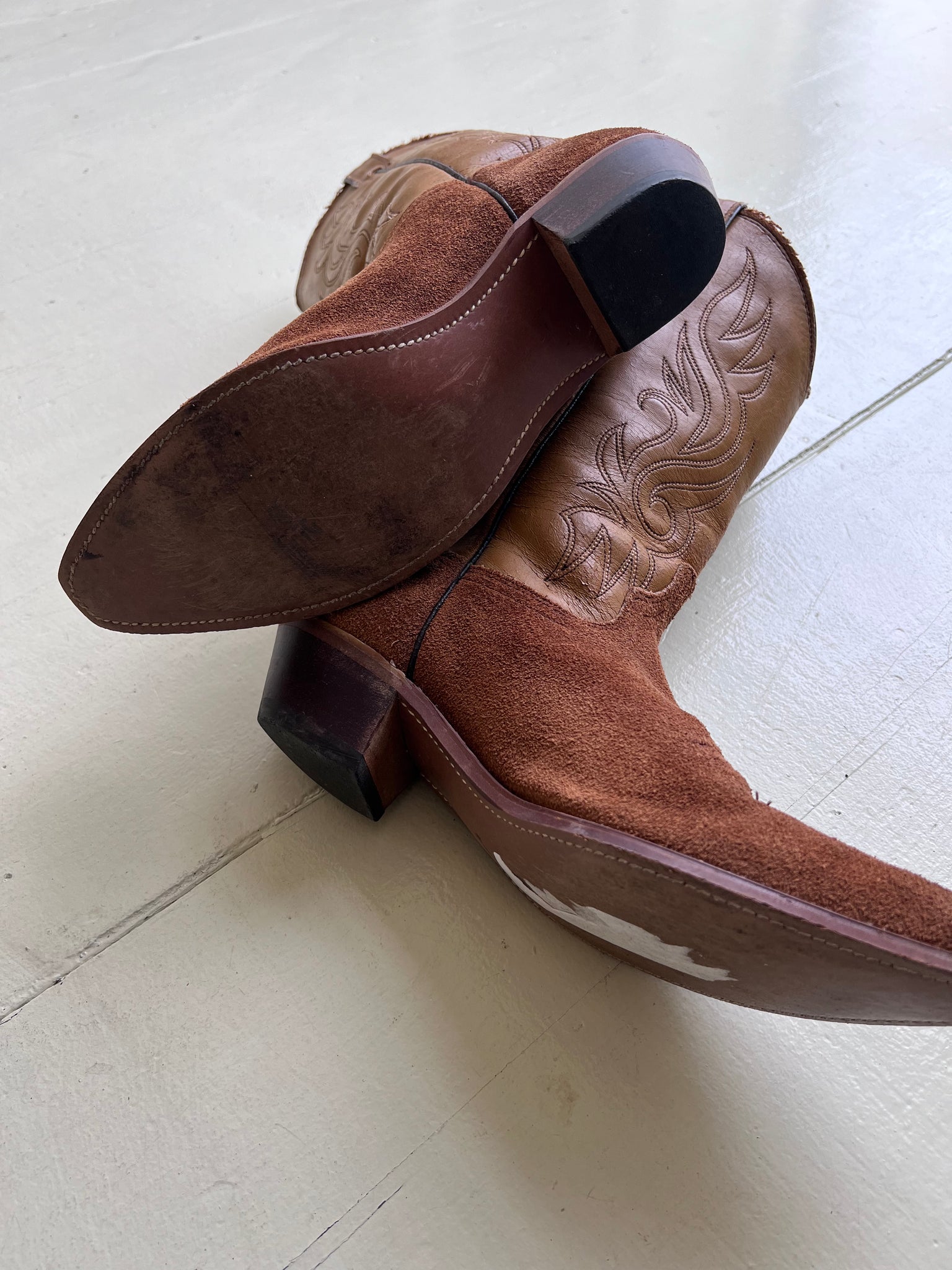 Golden Leather & Suede Western Boots