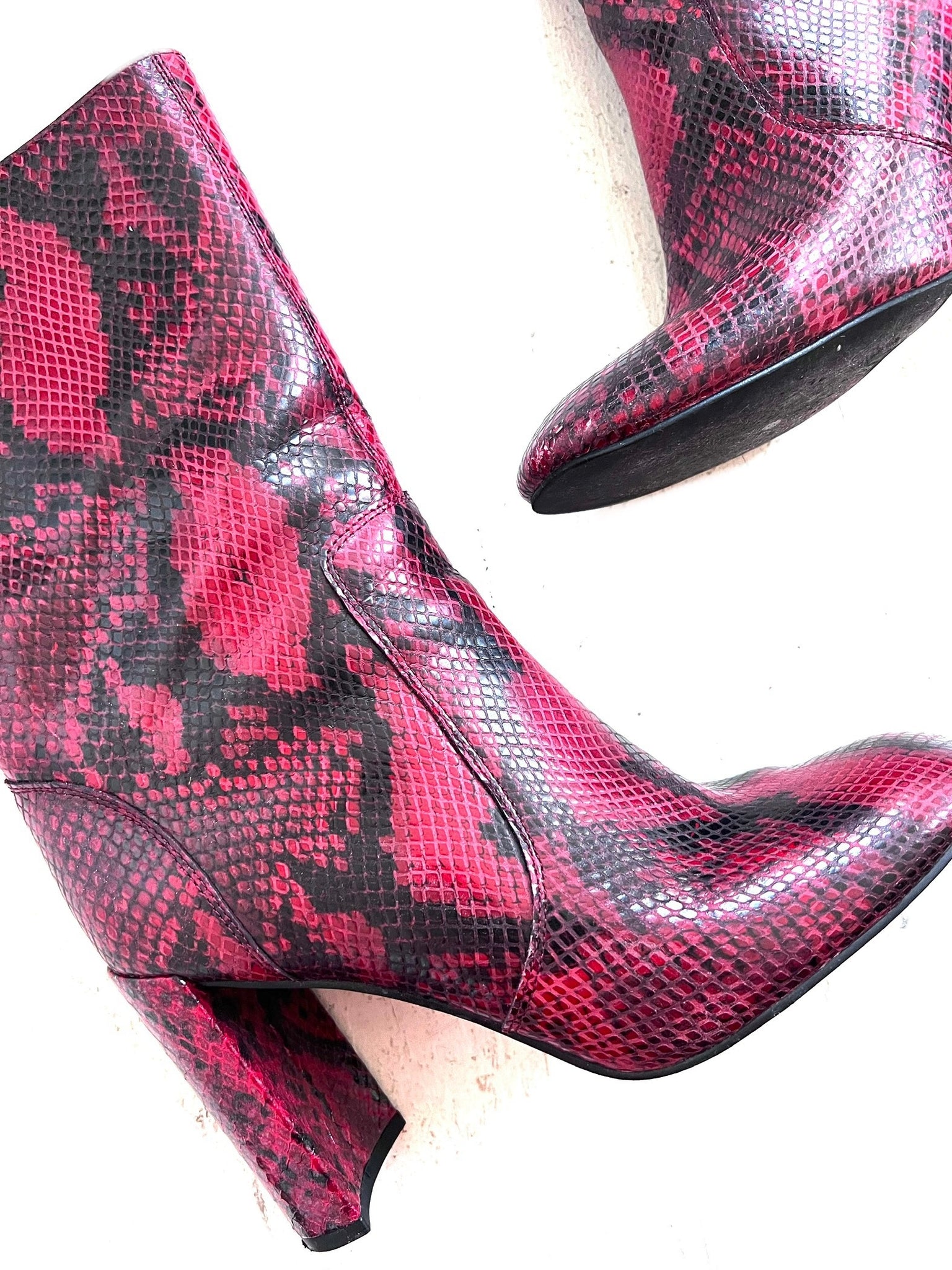 Red Leather Snakeskin Boots
