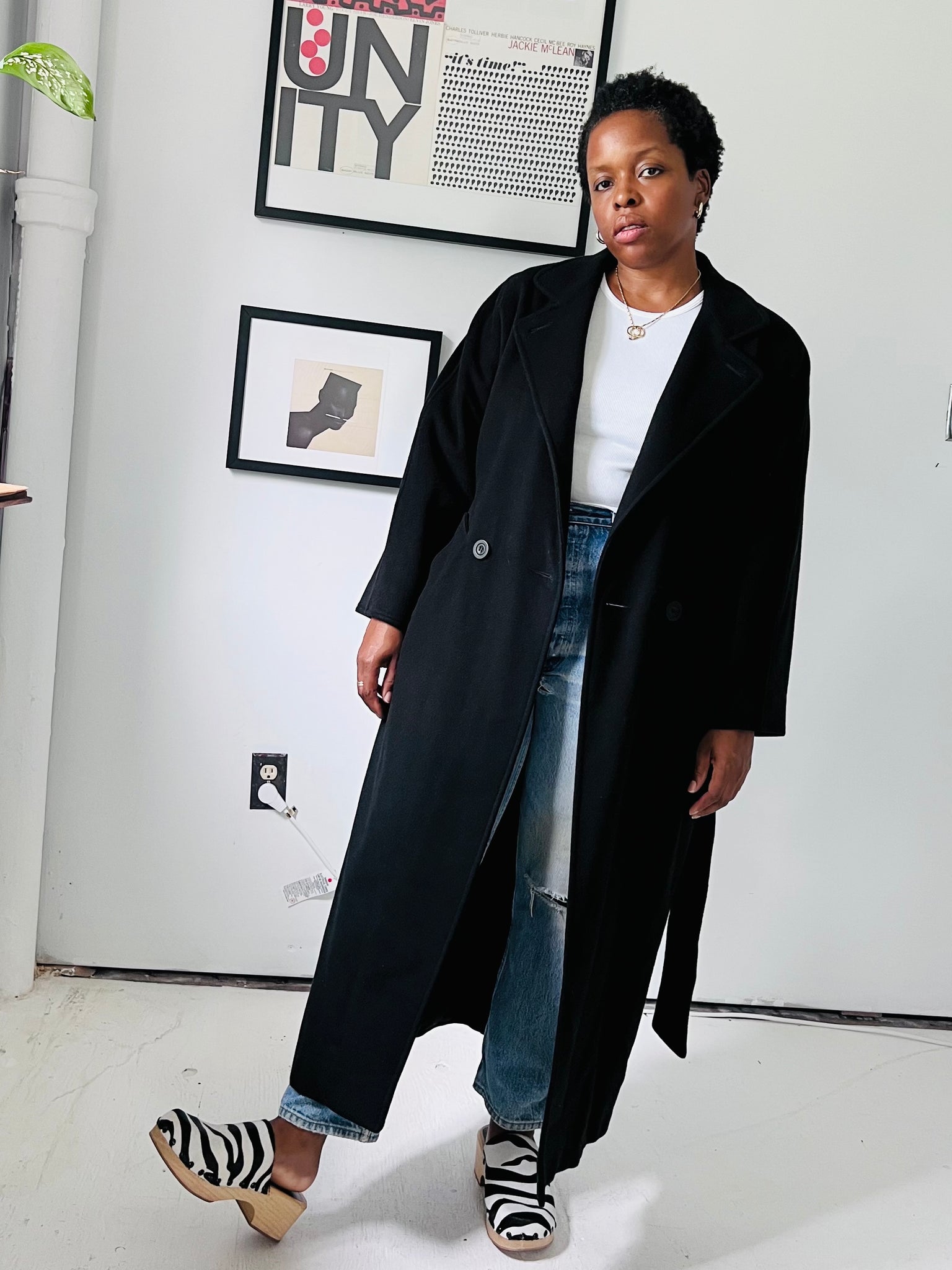 Black Wool Wrap Coat