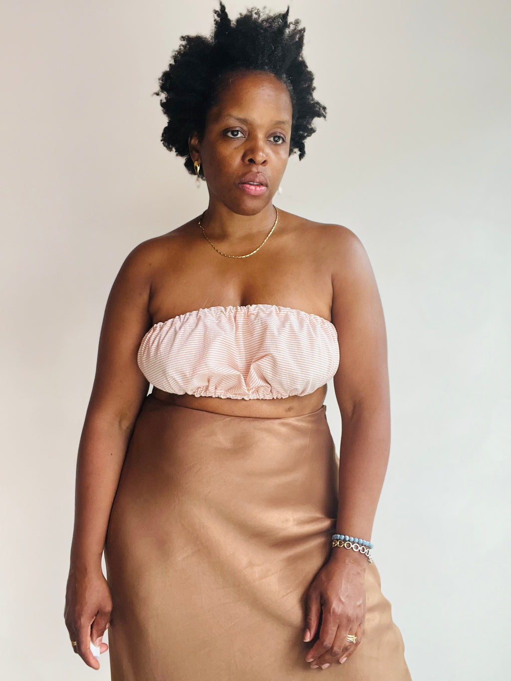 Ruched Tube Top - Tangerine Seersucker