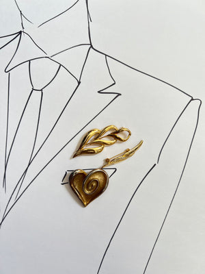 Burnished Golden Heart Brooch