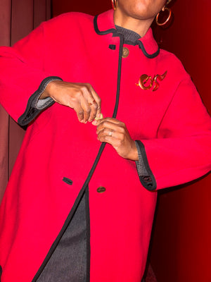 Red Peacoat with Black Piping
