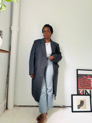 Grey Herringbone Wool Coat