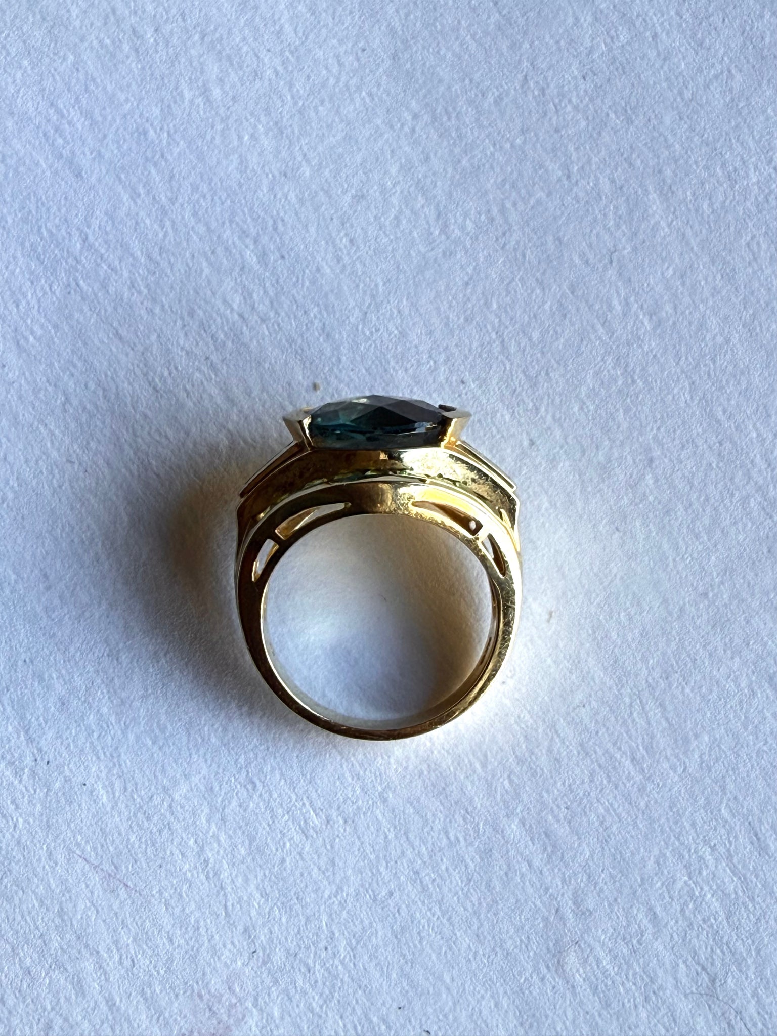 Gold Blue Topaz, Peridot, Diamond Cocktail Ring