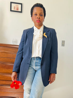 Navy Pinstriped Blazer  by DKNY