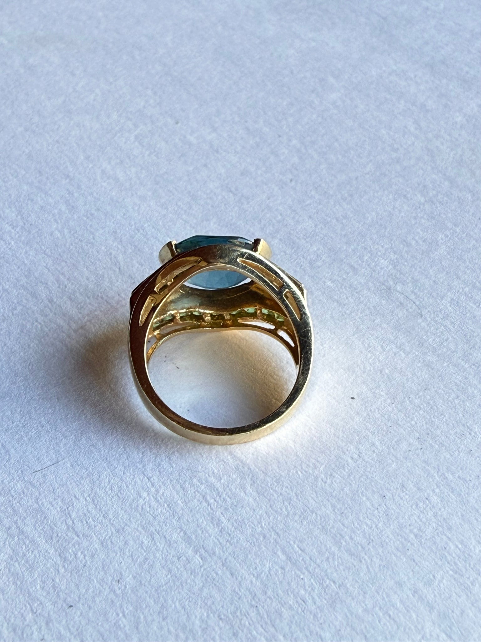 Gold Blue Topaz, Peridot, Diamond Cocktail Ring