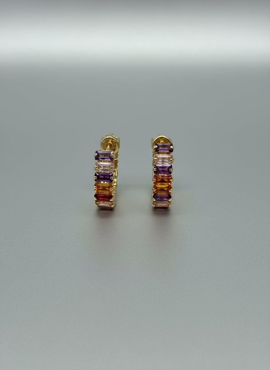 18K Gold Filled Baguette Earrings - Multicolor by DUNIA