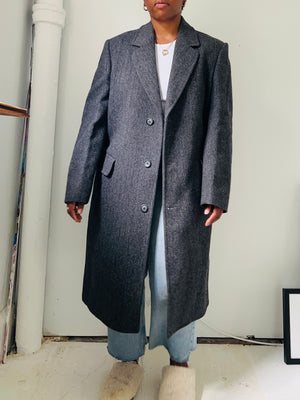 Grey Herringbone Wool Coat