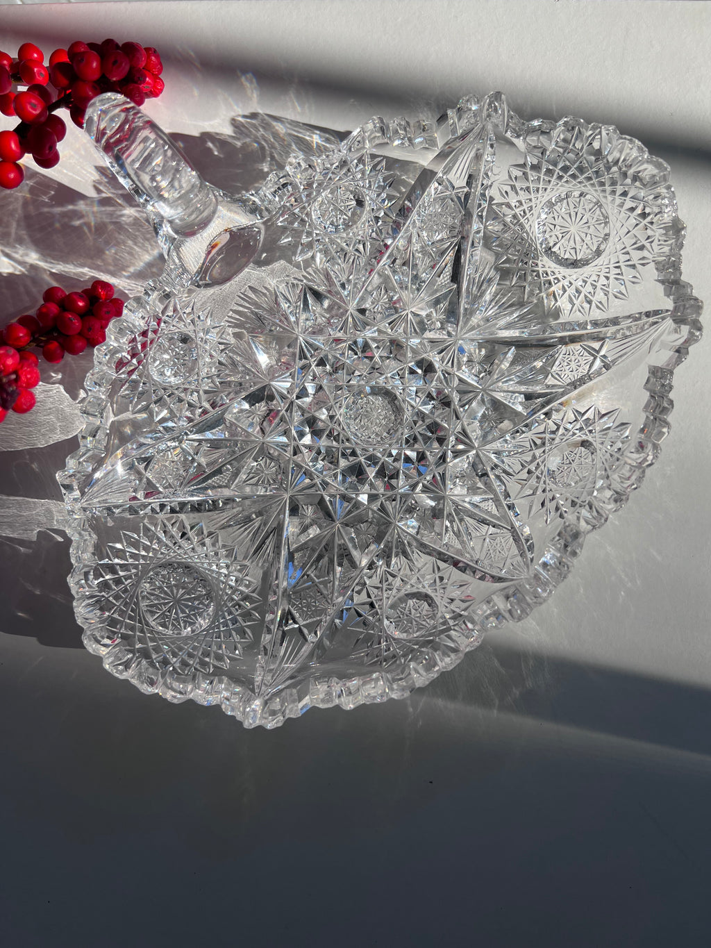Antique Brilliant Cut Crystal Dish with Handle