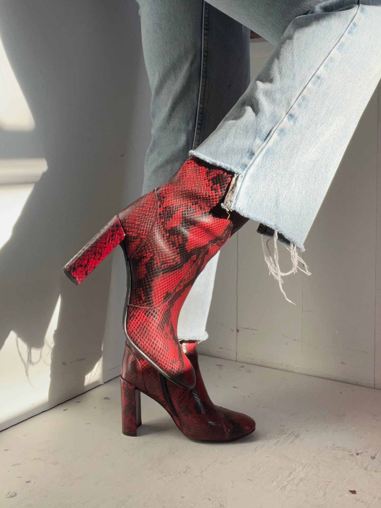 Red Leather Snakeskin Boots