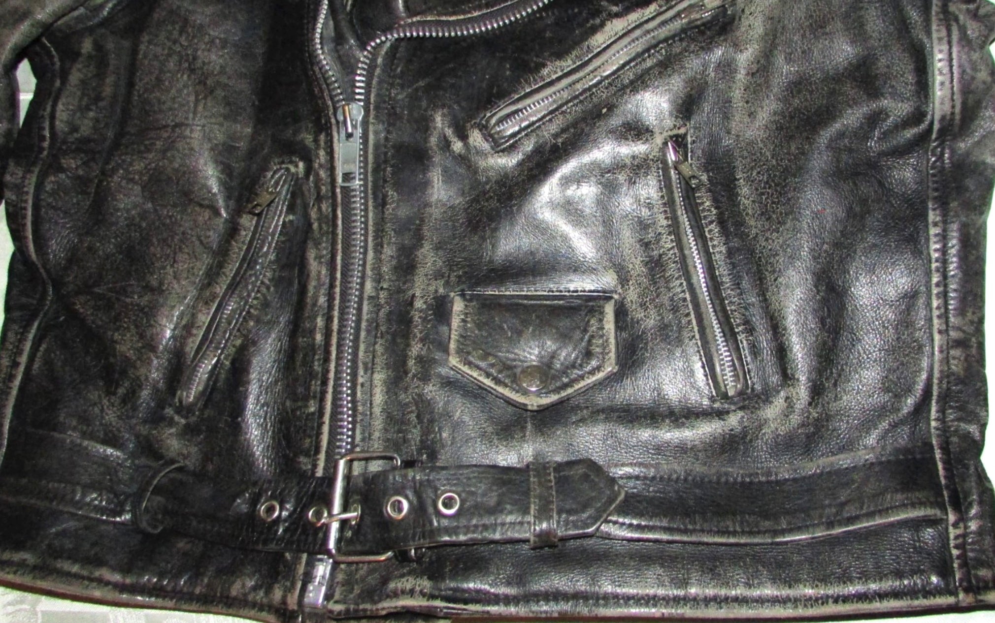 Black Leather Motorcycle Jacket - 44