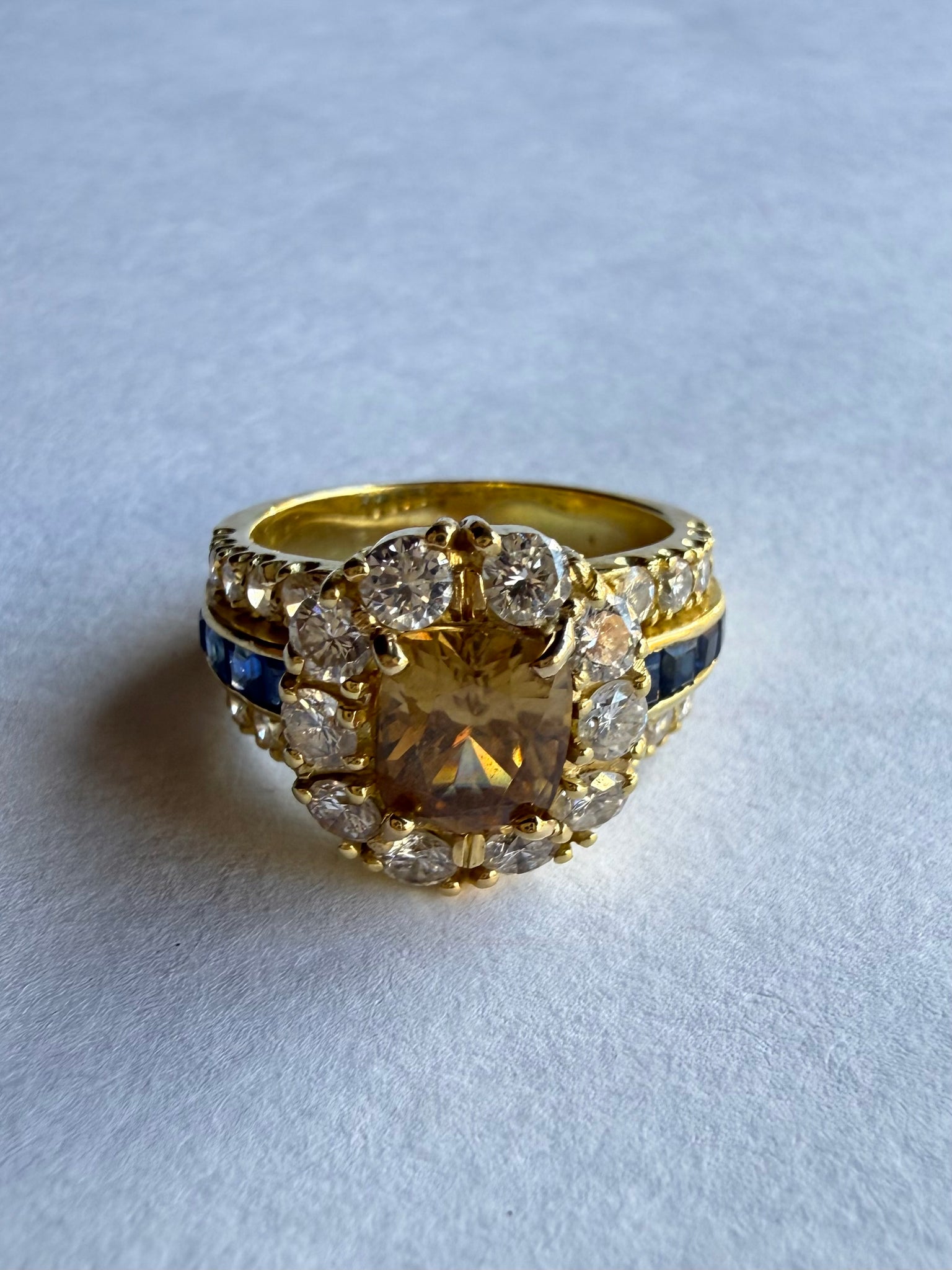 Vintage Cocktail Ring with Diamonds & Sapphires