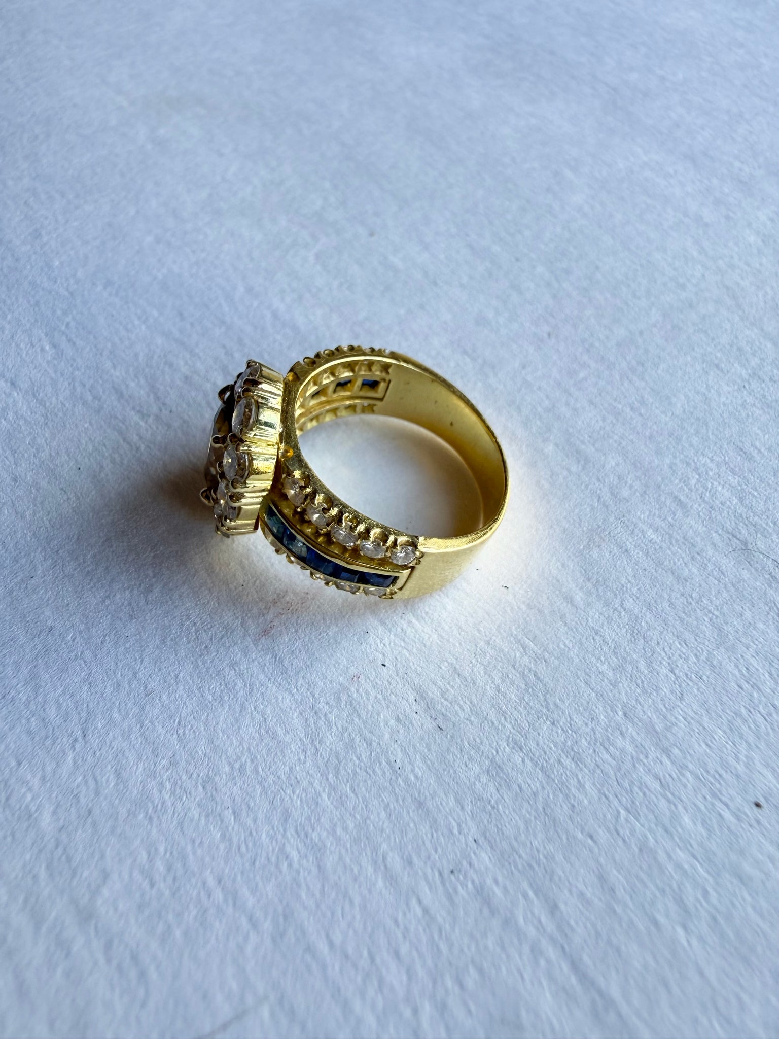 Vintage Cocktail Ring with Diamonds & Sapphires