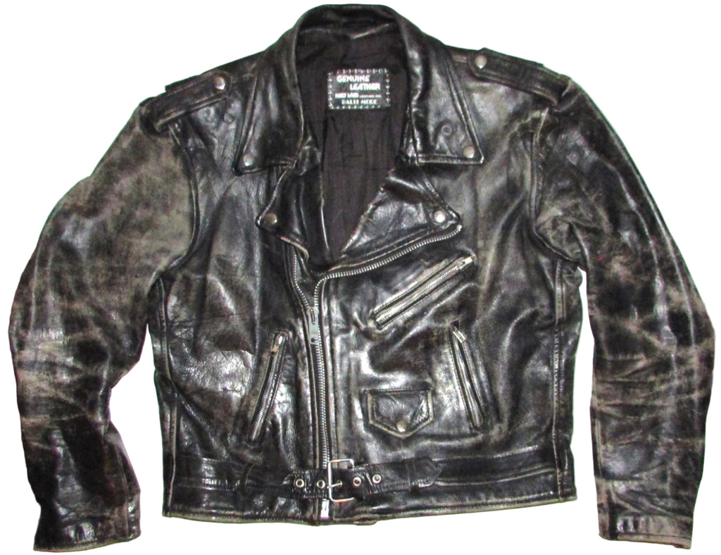 Black Leather Motorcycle Jacket - 44