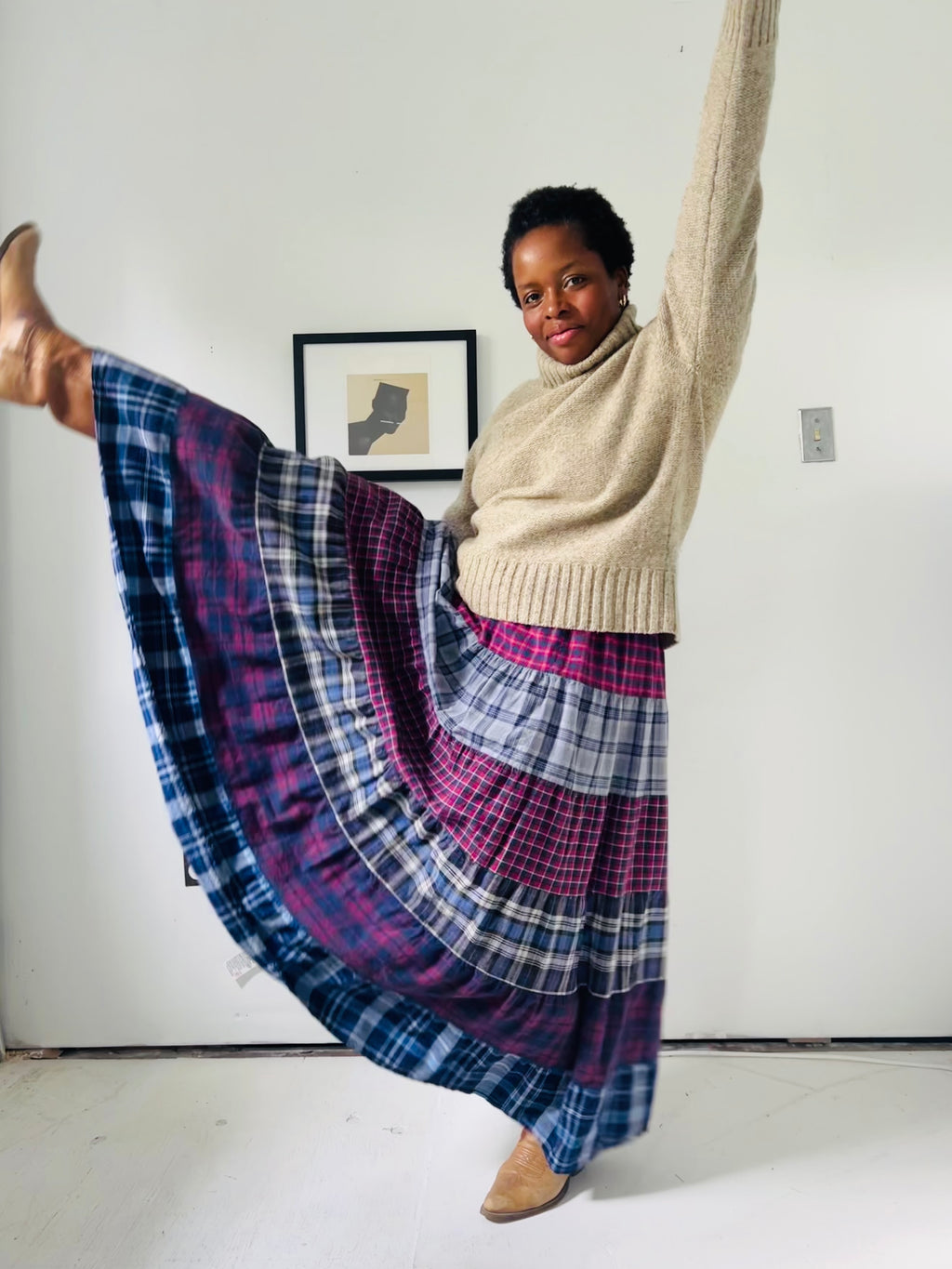 Cotton Plaid Prairie Skirt