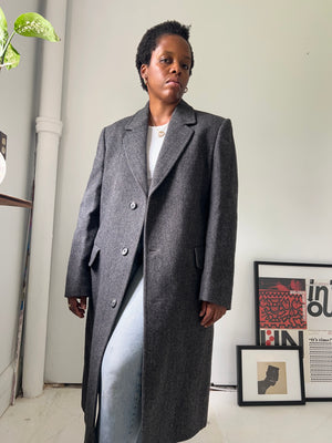 Grey Herringbone Wool Coat